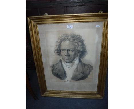 A 19TH CENTURY LITHOGRAPH PORTRAIT OF BEETHOVEN in a gilt frame