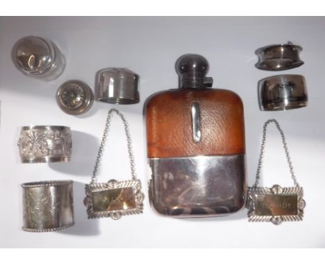 A HIP FLASK, and a collection of sundries