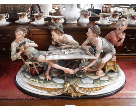 A LARGE CAPO DI MONTE STUDY OF "BOYS PLAYING CARDS", 58 cm wide