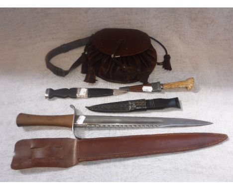 A COGSWELL & HARRISON DAGGER in a leather scabbard and a collection of sundries 