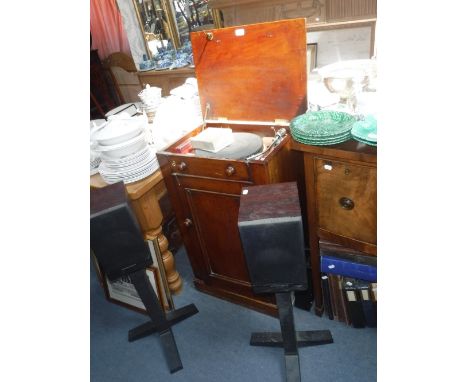 A VINTAGE GARRARD RECORD PLAYER, with a Leak radio, fitted in a Victorian cabinet, with two later speakers