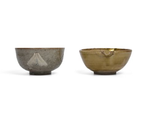 TA 5% Vat. A JAPANESE POTTERY ‘MOUNT FUJI' TEA BOWL, CHAWAN, AND A CHINESE BRUSH WASHER19th century and earlierThe rounded te