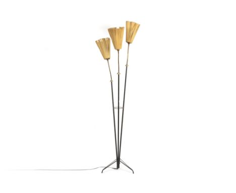 fifties'  floor lamp in lacquered metal || Staande fifties' designlamp met drie lichtpunten in zwartgelakt metaal  -  hoogte 