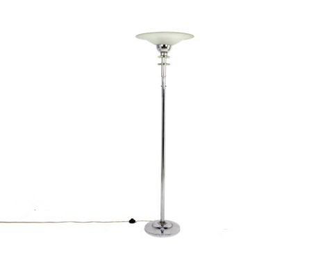 Art Deco floor lamp in chromed metal and glass || Mooie staande Art Deco-lamp in chroom en deels gesatineerd kristalglas  -  