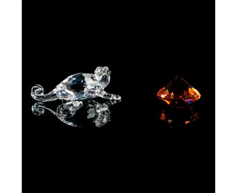 Miniature Crystal Chameleon figure with clear body. Cantaloupe colored crystal eyes with black crystal pupils. Part of the ""
