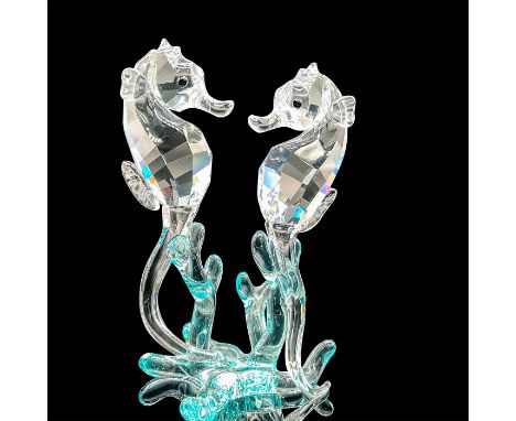 Part of the Aquatic Worlds collection. Lead crystal fully faceted seahorses with jet crystal eyes and light azore crystal bas
