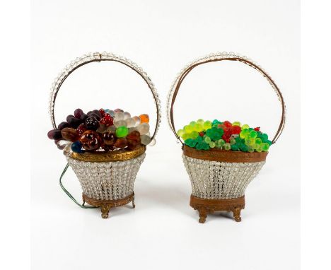 Depict elegant crystal beaded baskets with bronze trim and colorful fruit tops.A similar lamp appeared on the Antiques Roadsh