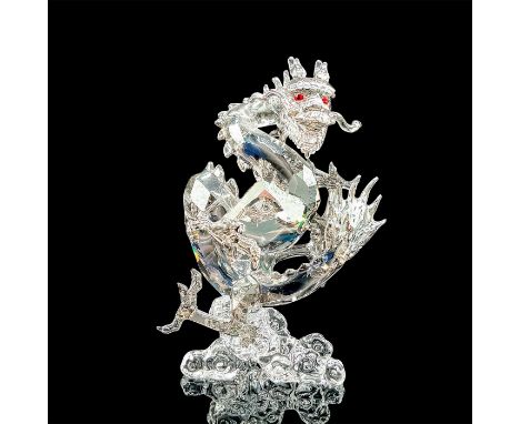 SCS special jubilee edition. Lead crystal dragon excellently crafted in a crystal silver shade with red crystal eyes seated o