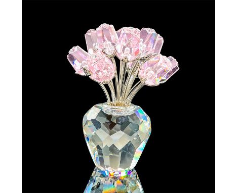 Part of the In The Secret Garden series. Lead crystal figure featuring a clear crystal vase with rhodium rose stems and light