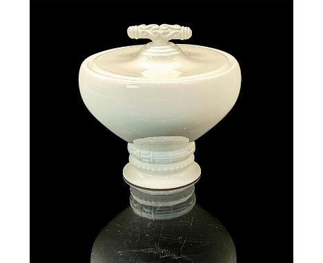 Glazed bone china with bisque 'Bangles' design on the lid handle and pedestal base.Katy Briscoe backstamp. This item has its 