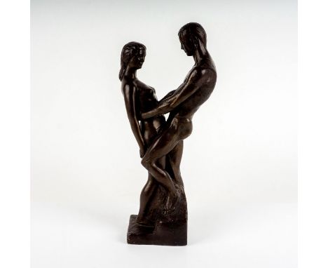 Ceramic sculpture patinated with a bronze finish. Depicts a nude couple conversing.Dimensions: 7.5"" W x 18.5"" HCountry of O