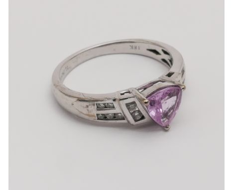 Modern 18ct white gold pink sapphire and diamond cluster ring, size O