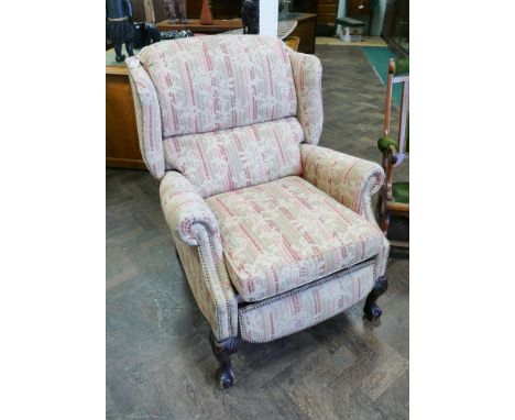 Lazy Boy manual reclining upholstered easy chair on cabriole style claw and ball feet 