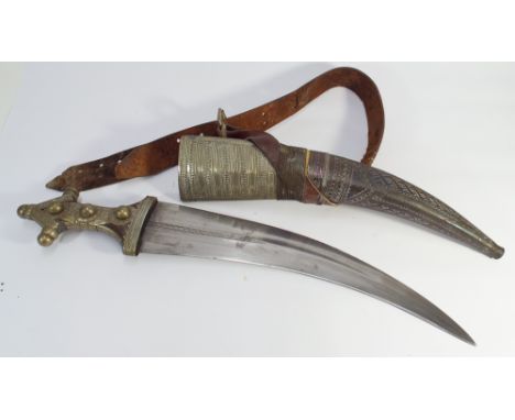 Arab Jambiya dagger in white metal decorative scabbard 