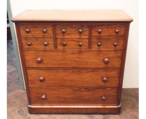 4'  Victorian mahogany Scotch chest of 3 long and 4 short drawers and deep centre drawer 