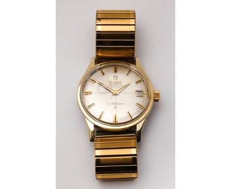 Gents vintage Omega Constellation Chronometer automatic wristwatch, baton onyx inlaid markers, gold plated and stainless stee
