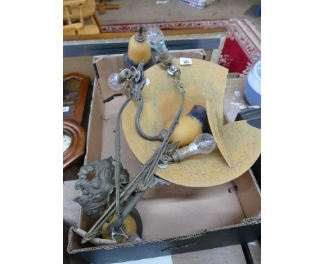 Old French 3 branch ceiling light fitting - some damage to one of shades