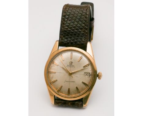 Gents vintage Omega Seamaster automatic wrist watch with date aperture gold plated with stainless steel back on later strap  