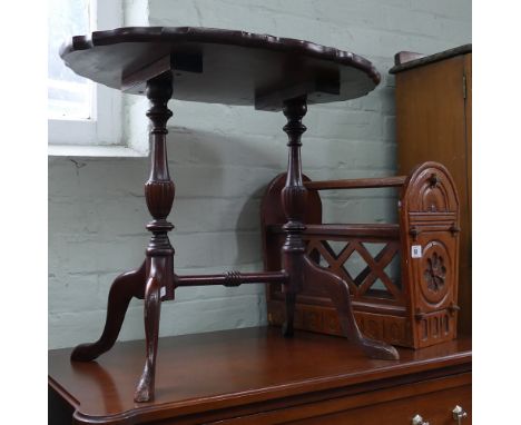 Wine table with stretcher and an arts and crafts style magazine rack 