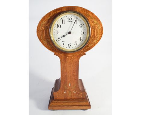 Edwardian art nouveau design inlaid mahogany balloon shaped mantel clock 