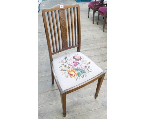 Edwardian  mahogany bedroom chair with tapestry panel seat