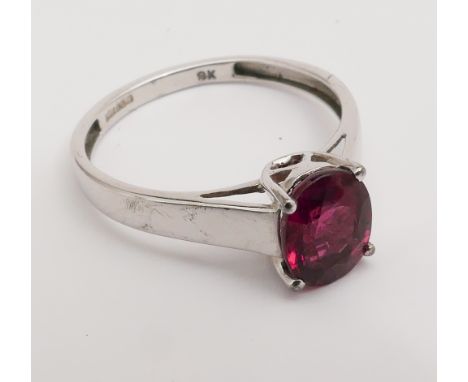 Modern 9ct white gold Rubellite single stone dress ring, size O