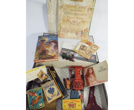 Collectables to include a Hero harmonica, Lesney toys, vintage playing cards, copy of Jungle Book, Royal Commemorative stamps