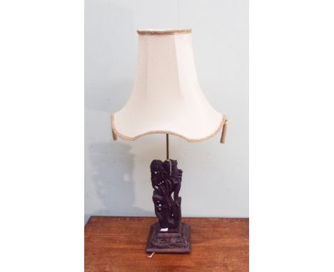 Oriental carved hardwood table lamp base carved as a dragon 