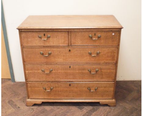 Georgian light oak chest of 3 long and 2 short drawers with brass fall handles 