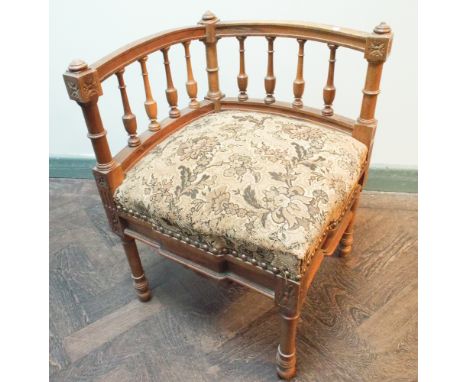 Walnut bobbin turned corner elbow chair with  brown tapestry upholstered seat 