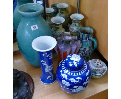 Oriental vases, other blue and white vases, ginger jar, art deco flower stand etc. 