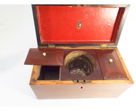Late Georgian inlaid mahogany tea caddy with 3 sections - 31cm across 