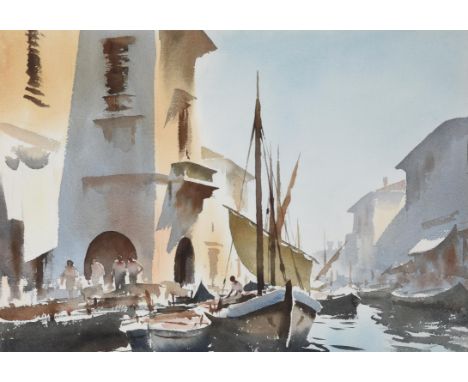 λ Edward Seago (British 1910-1974)Summer Morning, ChioggiaWatercolourSigned (lower left)36 x 54cm (14 x 21¼ in.)Executed in 1