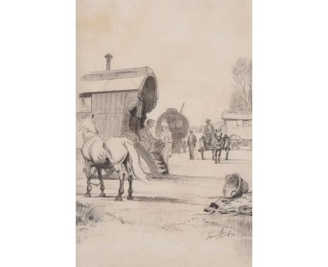 λ Edward Seago (British 1910-1974)Gypsy encampmentPencilSigned and dated 33 (lower right)33 x 21cm (12 x 8¼ in.)Provenance:Sa