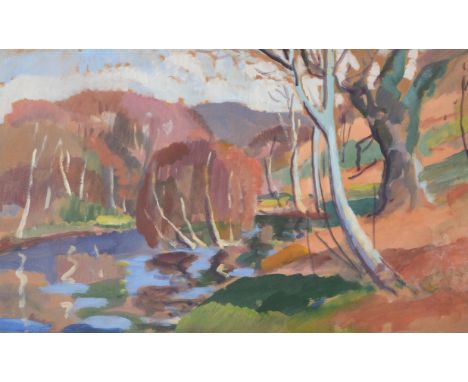 Attributed to Henry William Phelan Gibb (British 1870-1948)River landscapeGouache and watercolour30 x 50cm (11¾ x 19½ in.)Con
