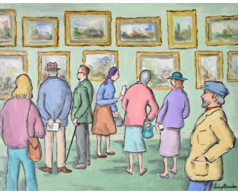 λ Gladys Maccabe (Irish 1918-2018)Gallery visitorsOil on canvasSigned (lower right), titled (to stretcher verso)40 x 50cm (15