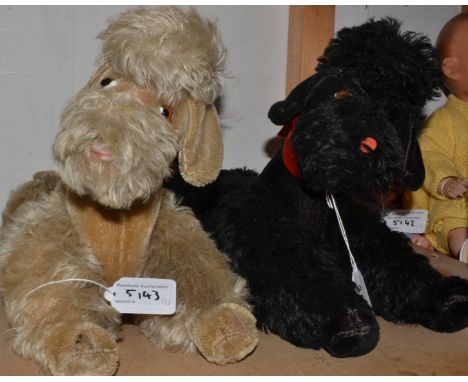 Stuffed Toys - a 1940s/50s German Poodle, possibly Steiff, articulated legs, glass eyes and nose tip, floppy ears, labelled  