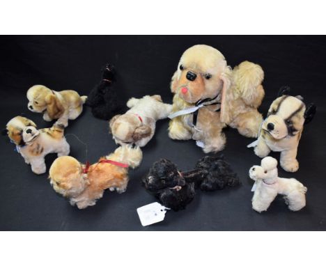 Stuffed Toys - a black Steiff Poodle, four articulated legs, glass eyes, remnants of paper label, 18cm extended length; other