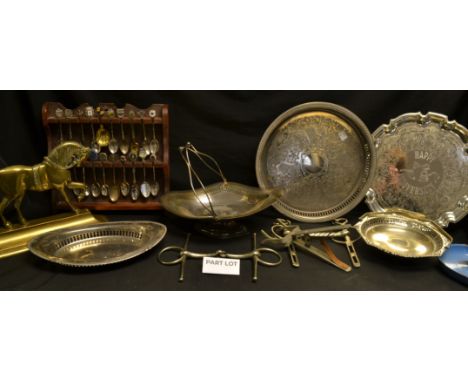 A pair of Victorian mantel models of horses; plated ware, collectors spoons; etc 