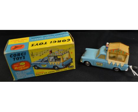 Corgi Toys 474 Musical Walls Ice Cream Van on Ford Thames, blue/cream body, spun wheel hubs working musical chimes illustrate