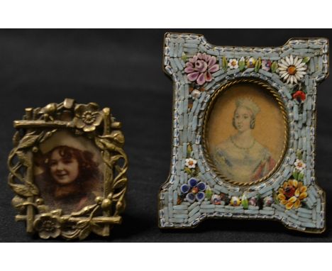 A Victorian miniature micromosaic frame; an Art Deco miniature frame (2)