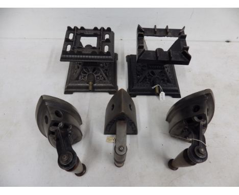2x R &amp; A Main London/Glasgow cast iron gas stoves together with 3 gas irons 'The Main' no 400-2 x2 and No.400