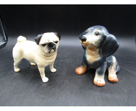 Sylvac dog and a ceramic pug 14cmH