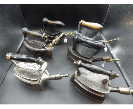 3 General gas irons - two marked British Made London, the third described as below stairs by vendor together with 3 Cannon ga