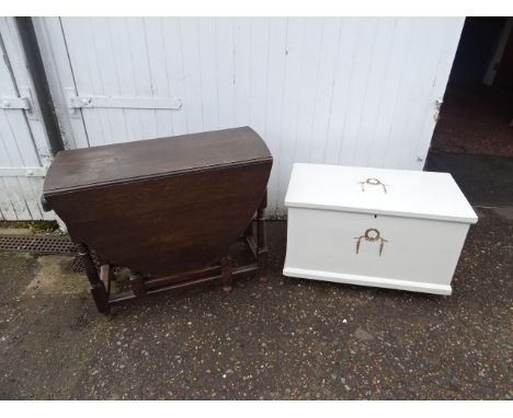 Painted pine trunk and oak drop leaf table&nbsp;