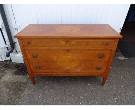 Italian inlaid walnut marquetry 3 drawer commode with keys H92cm W130cm D54cm approx&nbsp;