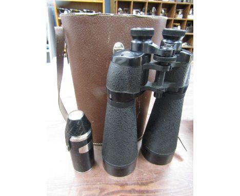 Binoculars and a hip flask/cup set