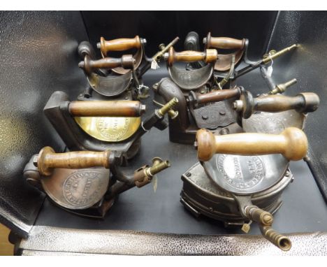 9 assorted Fletcher Russell &amp; Co Ltd Warrington, Manchester &amp; London gas irons some with with chimneys and most with 