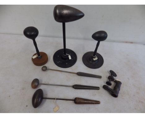 Assorted egg standing irons incl french model with table clamp