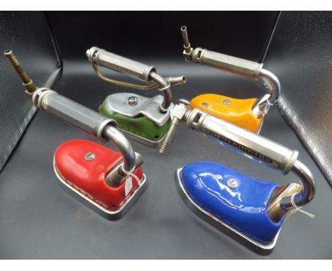 4 J Keith &amp; Blackman Co Ltd patent 360555 coloured enamel irons in red, green, blue and orange with one stating property 